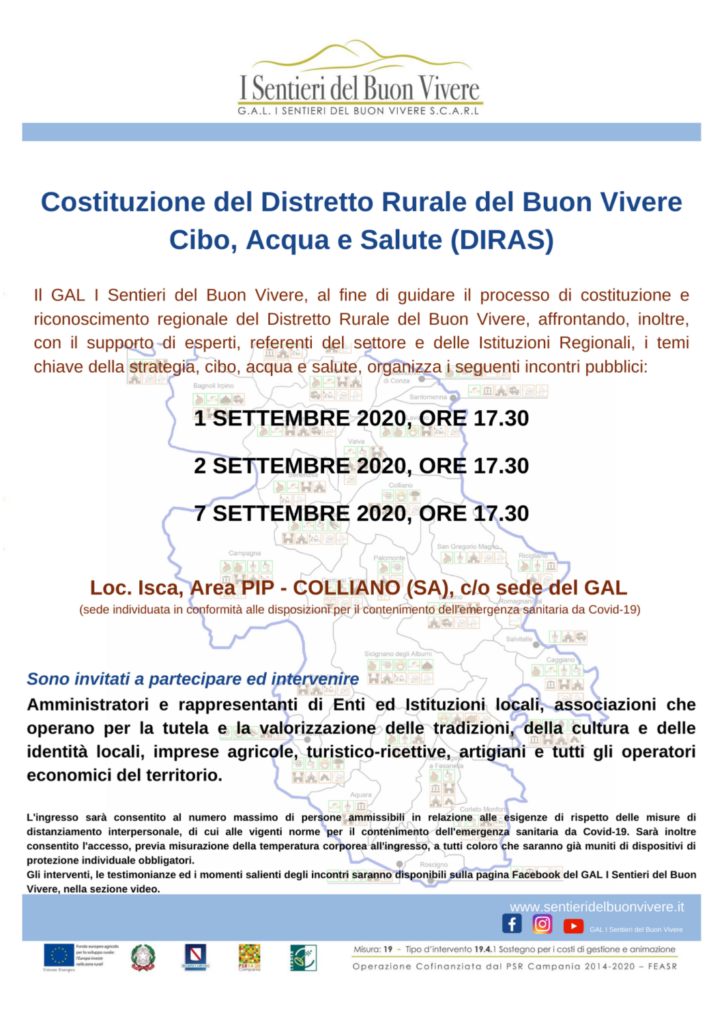Costituzione del Distretto Rurale del Buon Vivere: Cibo, Acqua e Salute (DIRAS) - 1,2,7 settembre 2020.
